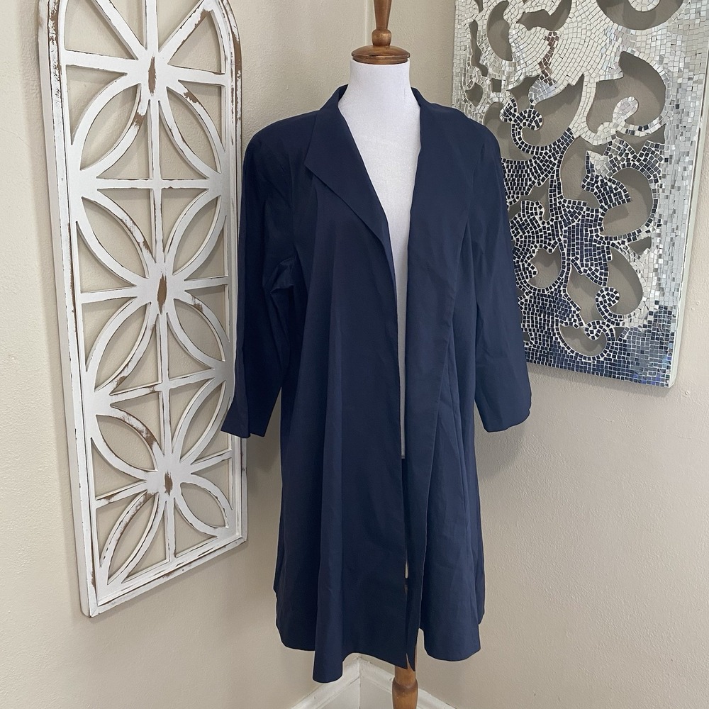 Eileen Fisher XLARGE Notch Collar Long Open Front Blazer Jacket Longline Pockets